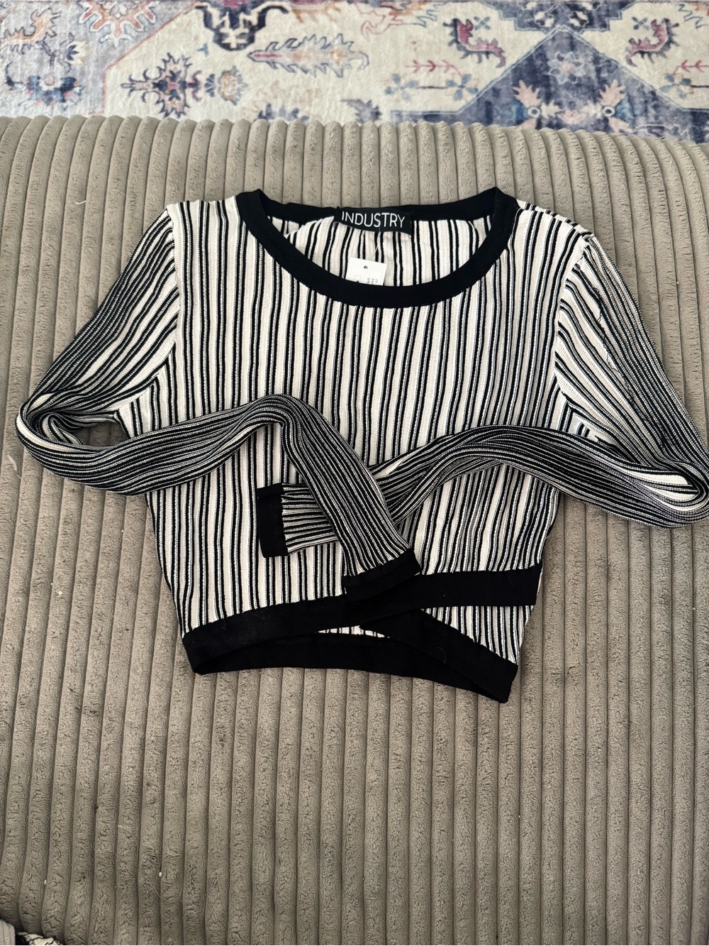 Industry Black & White Striped Long-Sleeve Crop Top